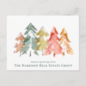 Zakelijke Logo QR Code Pine Trees Christmas Feestdagenkaart (Voorkant)