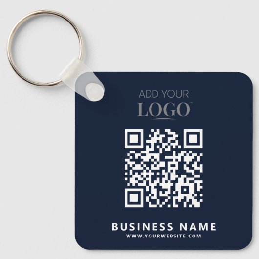 Zakelijke Logo QR Code Promotie Navy Blue Sleutelhanger (Voorkant)