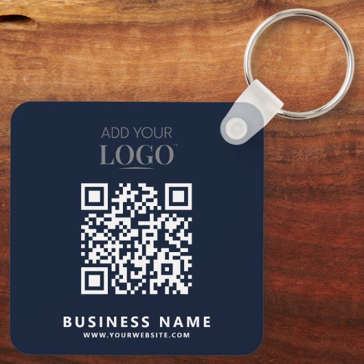 Zakelijke Logo QR Code Promotie Navy Blue Sleutelhanger (Achterkant)