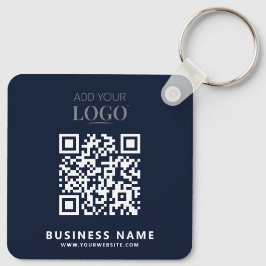 Zakelijke Logo QR Code Promotie Navy Blue Sleutelhanger (Achterkant)