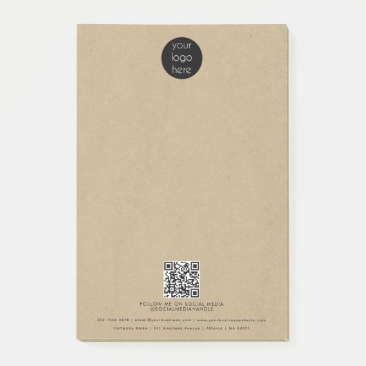 Zakelijke Logo QR Code Promotionele Rustieke Kraft Post-it® Notes (Voorkant)