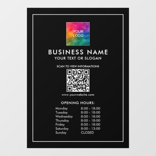 Zakelijke Logo QR Code Sjabloon Openingstijden Raamsticker (Vel)