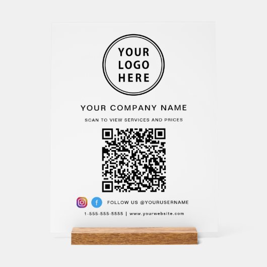Zakelijke Logo QR Code Social Media Wit Acryl Bord (Voorkant)