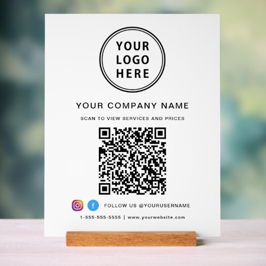 Zakelijke Logo QR Code Social Media Wit Acryl Bord (Neutraal)