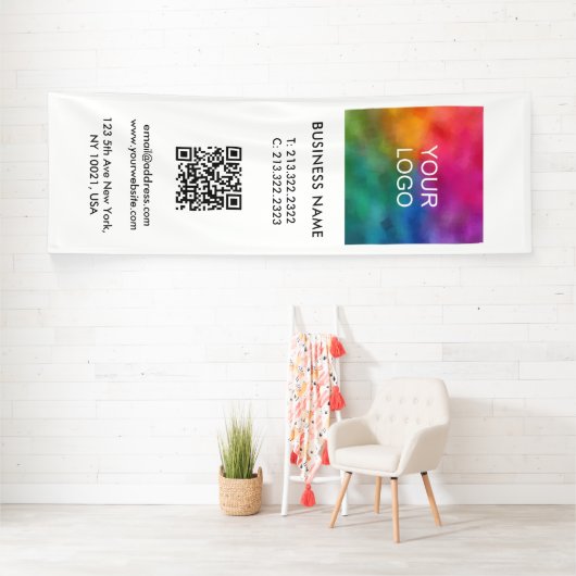 Zakelijke Logo QR-code Verticaal Binnen Groot Spandoek (Insitu)