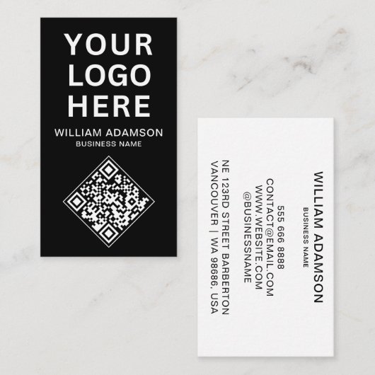 Zakelijke Logo QR Code | Wit & Zwart Professioneel Visitekaartje (Voorkant / Achterkant)