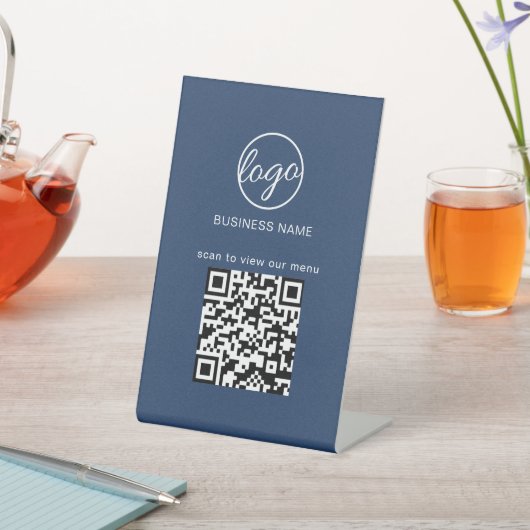 Zakelijke Logo QR-codereestuurafwijkmenu Navy blau Reclamebord Met Voetstuk (Insitu)