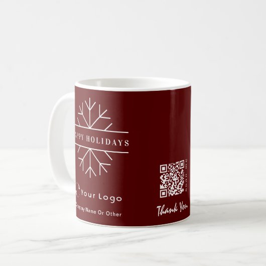 Zakelijke Logo QR Red Kerstmis Chic Snowflake Koffiemok (Voorkant links)