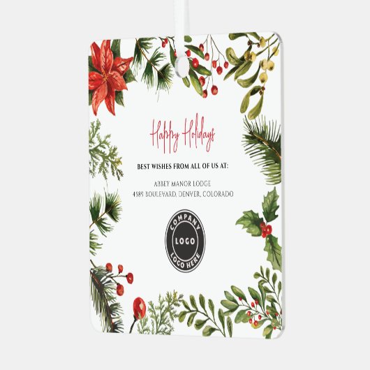 Zakelijke Logo Red Berries Medewerkers Kerst Metalen Ornament (Voorkant links)