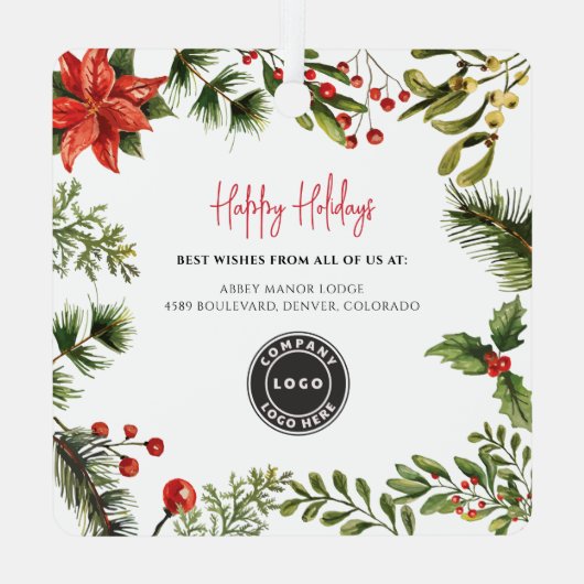 Zakelijke Logo Red Berries Medewerkers Kerst Metalen Ornament (Achterkant)