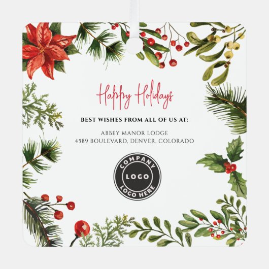 Zakelijke Logo Red Berries Medewerkers Kerst Metalen Ornament (Voorkant)