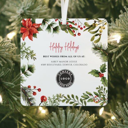 Zakelijke Logo Red Berries Medewerkers Kerst Metalen Ornament (Insitu)