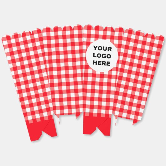 Zakelijke Logo Rood & Wit Gingham Plaid Bedankdoosjes (Ongevouwen)