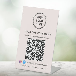 Zakelijke Logo Scan me QR Code Sociale media Roze Reclamebord Met Voetstuk