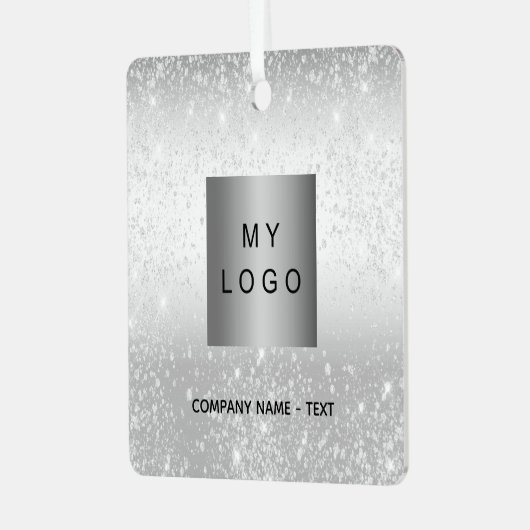 Zakelijke logo silver glitter classic metalen ornament (Voorkant links)