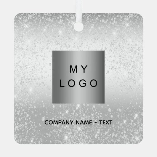 Zakelijke logo silver glitter classic metalen ornament (Achterkant)