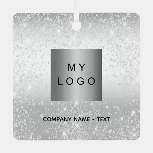 Zakelijke logo silver glitter classic metalen ornament (Voorkant)