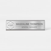 Zakelijke Logo Silver Metallic Bureau Naambordje (Voorkant)