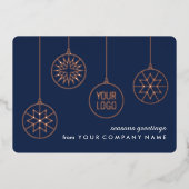 Zakelijke Logo Snowflake Ornaments Navy Blue & Rea Folie Feestdagenkaart (Voorkant)