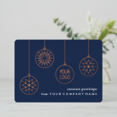 Zakelijke Logo Snowflake Ornaments Navy Blue & Rea Folie Feestdagenkaart (Staand Voorkant)