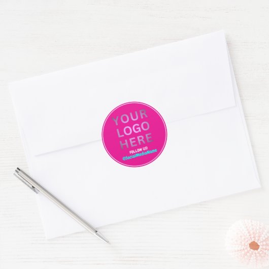 Zakelijke Logo & Social Media | Creëer Pink Ronde Sticker (Envelop)
