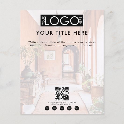 Zakelijke Logo Social Media QR Code Faded Foto Flyer (Voorkant)