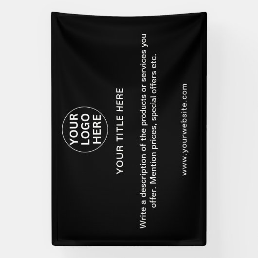 Zakelijke Logo & Tekst Professioneel Zwart & Wit Spandoek (Verticaal)