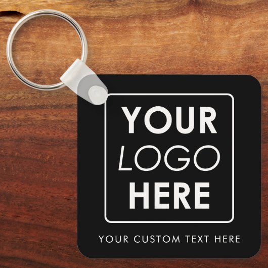 Zakelijke Logo Tekst QR Code Dubbelzijdig Zwart Sleutelhanger (Voorkant)