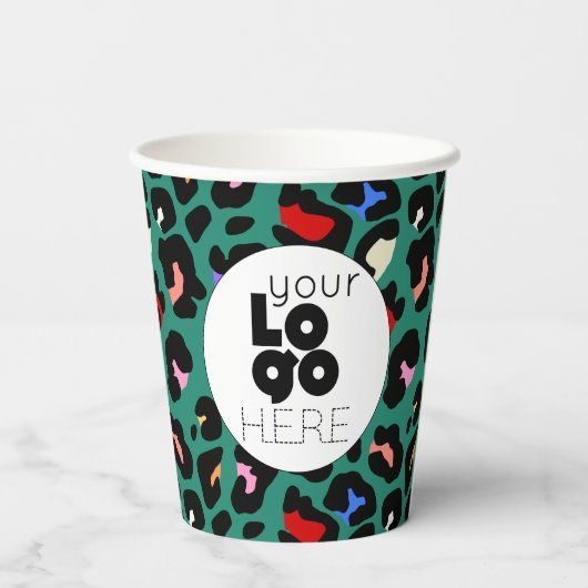 Zakelijke Logo Tropische Oerwoud Lopard Papierkopj Papieren Bekers (Achterkant)