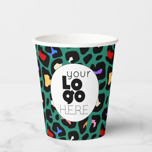 Zakelijke Logo Tropische Oerwoud Lopard Papierkopj Papieren Bekers (Voorkant)