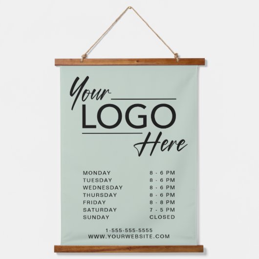 Zakelijke Logo uur Open Sage Green Hangend Wandkleed (Voorkant)