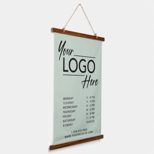 Zakelijke Logo uur Open Sage Green Hangend Wandkleed (Gebogen)
