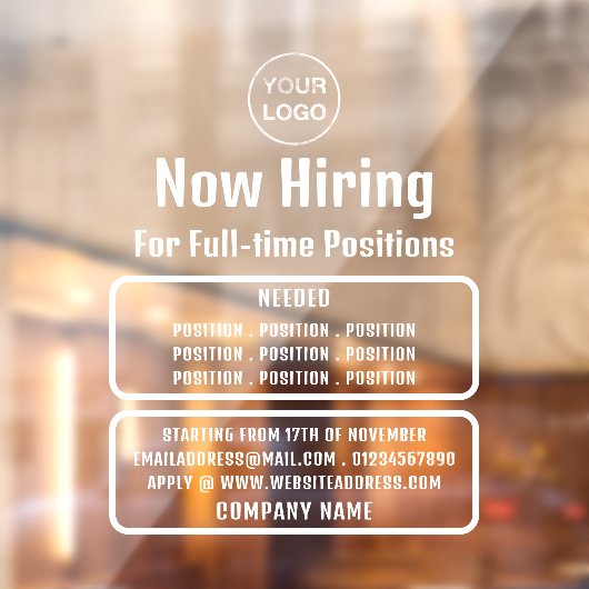 Zakelijke Logo, vacaturewerving Adverteren Raamsticker (Vel 2)