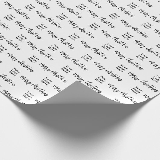 Zakelijke Logo Vrolijk Kerstscript Zwart & Wit Cadeaupapier (Hoek)