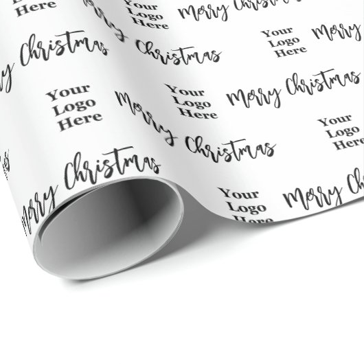 Zakelijke Logo Vrolijk Kerstscript Zwart & Wit Cadeaupapier (Rol Hoek)