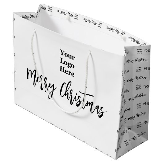 Zakelijke Logo Vrolijk Kerstscript Zwart & Wit Groot Cadeauzakje (Achterkant Gekanteld)
