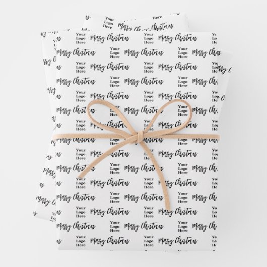 Zakelijke Logo Vrolijk Kerstscript Zwart & Wit Inpakpapier Vel (In situ)