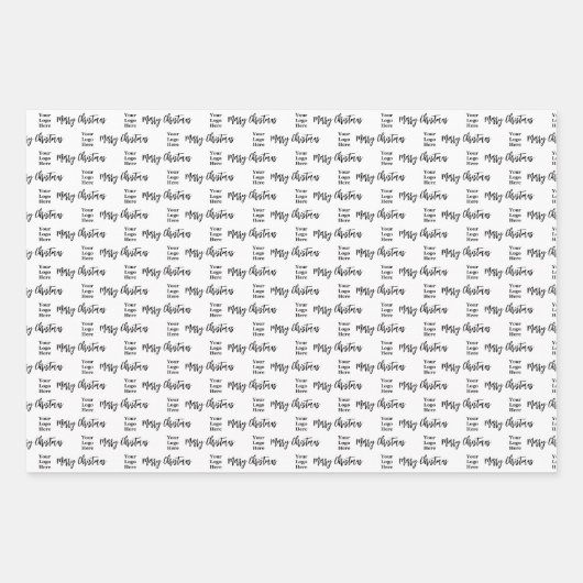 Zakelijke Logo Vrolijk Kerstscript Zwart & Wit Inpakpapier Vel (Voorkant)