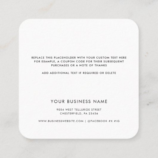 Zakelijke Logo Website Klant Bedankt Invoegen Vierkante Visitekaartje (Achterkant)