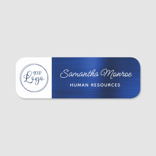 Zakelijke Logo White en Royal Navy Blue Folie Naamplaatje (Voorkant)