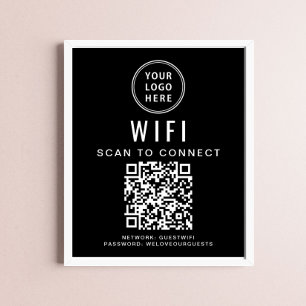 Zakelijke Logo WiFi-netwerk QR-code zwart Poster