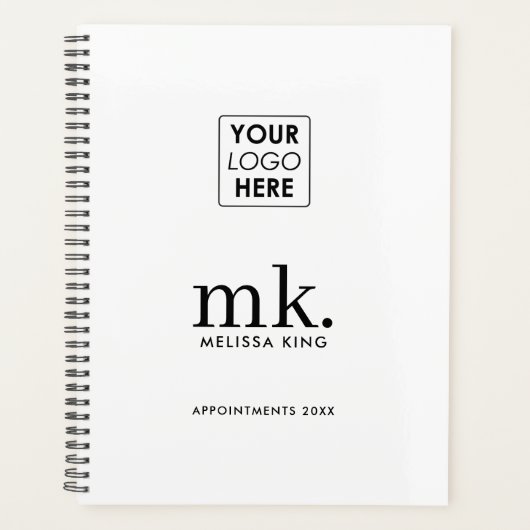 Zakelijke Logo Wit Zwart Modern Monogram Initialen Planner (Voorkant)