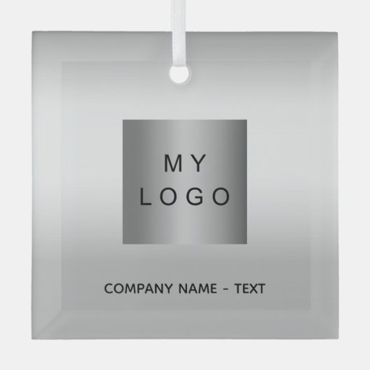Zakelijke logo zilveren kerst glas ornament (Voorkant)