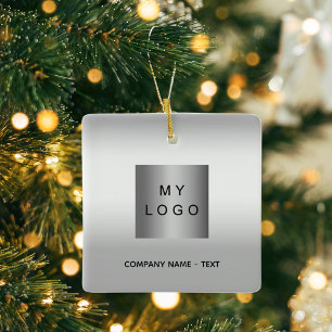Zakelijke logo zilveren kerst keramisch ornament