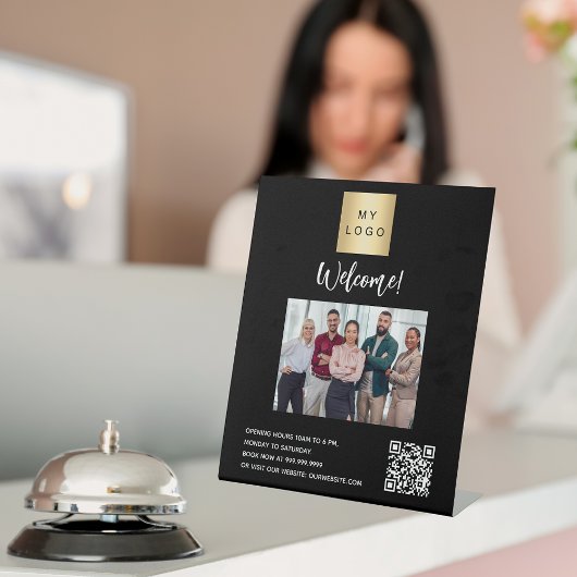 Zakelijke logo zwart foto welkom QR-code Reclamebord Met Voetstuk