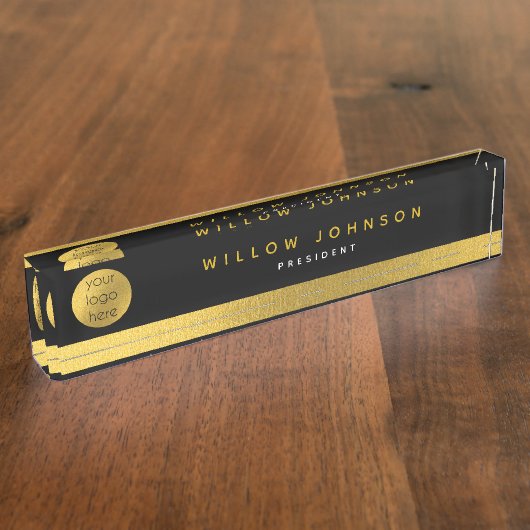 Zakelijke Logo Zwart Goud Classy Executive Gift Naambordje (Zijkant)