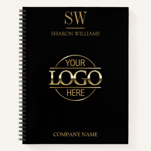 Zakelijke Logo Zwart & Goud Monogram Initiaal Notitieboek (Voorkant)