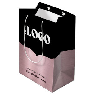 Zakelijke Logo Zwart Metallic Roos Gouden Geschenk Medium Cadeauzakje