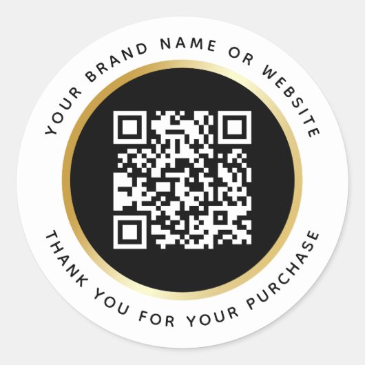 Zakelijke Luxe Zwart Wit Gouden Stroke QR Code Ronde Sticker (Voorkant)