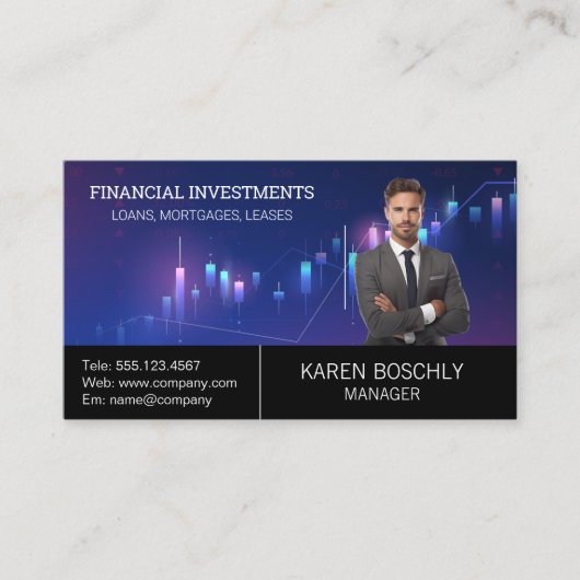Zakelijke man in pak | Aandelen grafiek Visitekaartje (Voorkant)